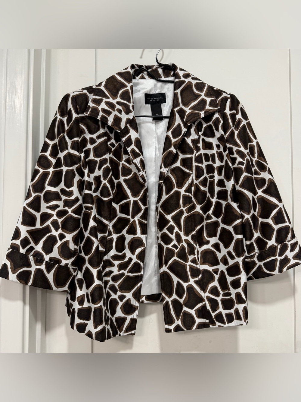 Investments Brown and White Giraffe-Print Cropped Blazer